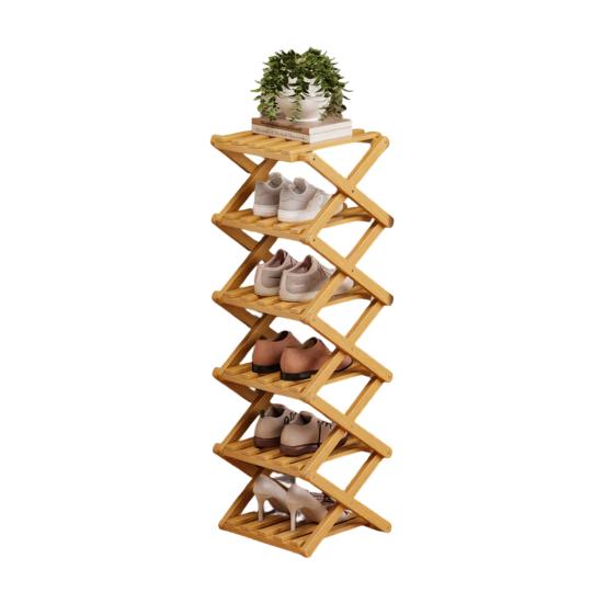 Wooden Folding Shoe Rack No Assembly 2/3/4/5/6/7 Tiers Bamboo Corner Shoe Rack Hallway Entryway Small Space Shoe Organizer Shelf