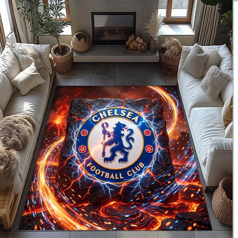 Tappeto in Flanella Stampato Chelsea FC Antiscivolo Morbido Poliestere Tappeto per Pavimento Tappetino Decorativo da Interno per Camera da Letto Soggiorno Divano Sala Giochi Decorazione Casa