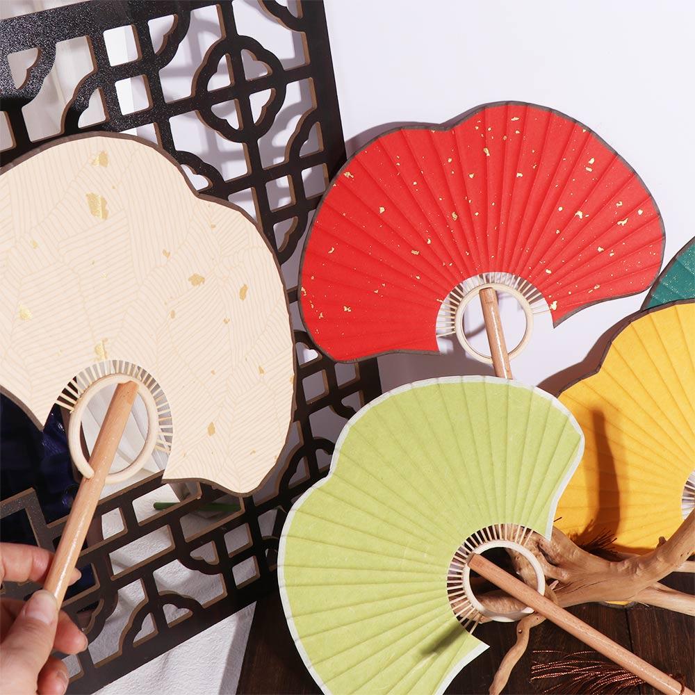 Double-sided Ginkgo Round Fan Vintage Chinese Round Fan Creative Rice Paper Fan  Summer Decor