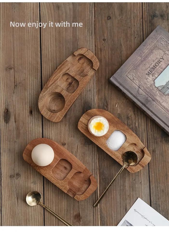 Acacia Wood Egg Cup Holder Tray Stand for Egg Shell with Hole Puncher New Amazon Cross Border