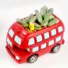 Vintage Double-Decker Bus Resin Planter for Succulents Gardens  Home Office Decor with Drainage Hole Creative Retro Red Planters