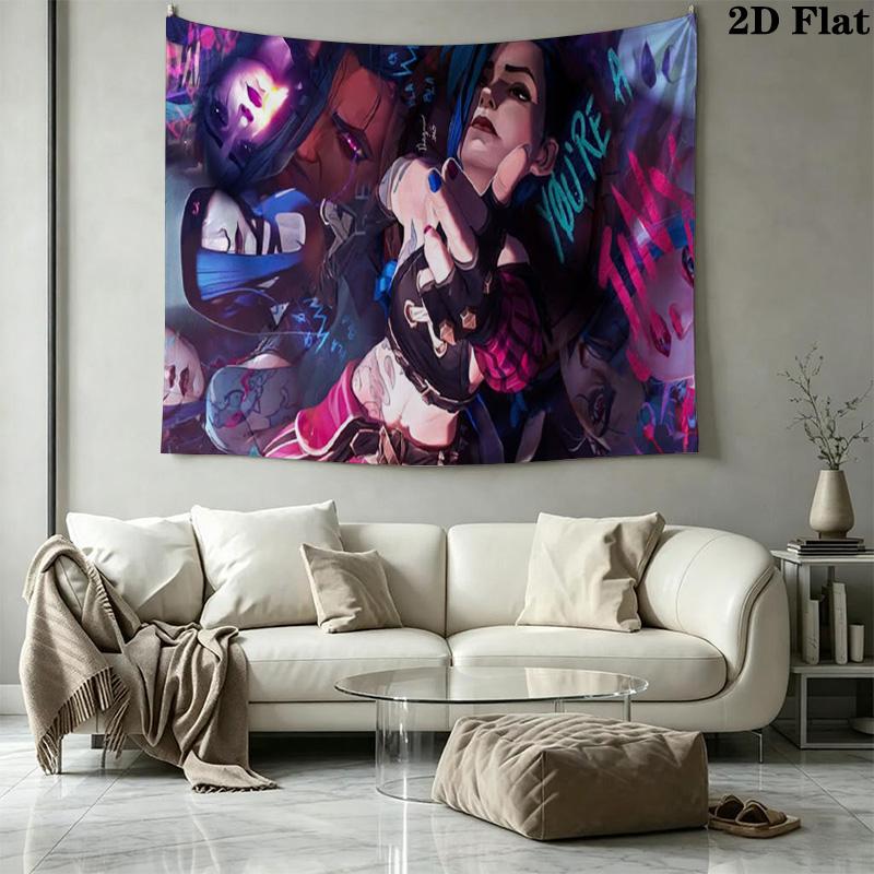 Jinx League of Legends Wall Tapestry Aesthetic Wall Hanging Printed Fabric Blanket Decorative Tapestries for Bedroom Living Room Home Decor