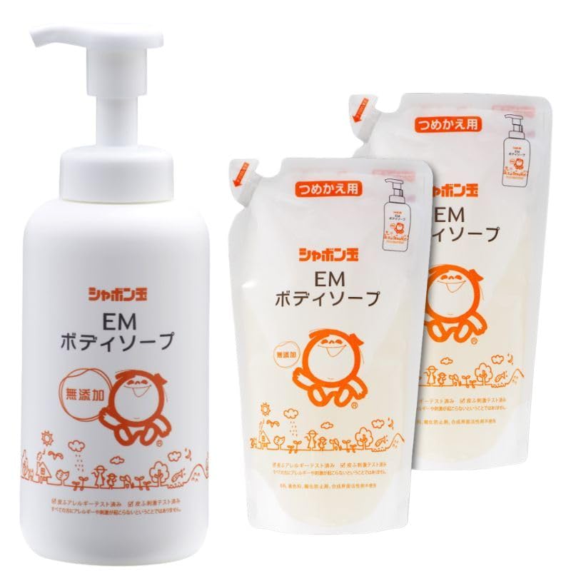 Additive-free body soap: Shabon-dama Soap EM Body Soap bottle (520mL x 1) + EM Body Soap refill (420mL x 2 bags)