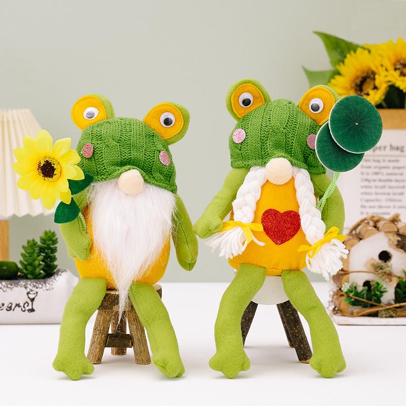 Green Playful Frog Gnome Ornaments For Spring Themed Decor Cute And Design Fun