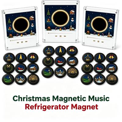 Christmas Magnetic Music Refrigerator Magnet Customized Light Up Rotating Music Player Set Musical Fridge Sticker Decor Gift