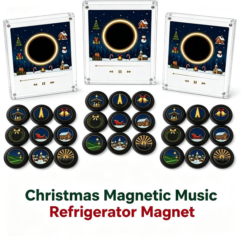 Christmas Magnetic Music Refrigerator Magnet Customized Light Up Rotating Music Player Set Musical Fridge Sticker Decor Gift