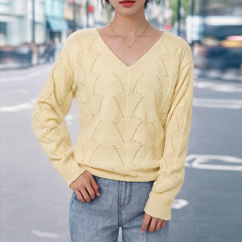 

VONDA Женские осенние однотонные свитера-пуловеры с V-образным вырезом и длинными рукавами L