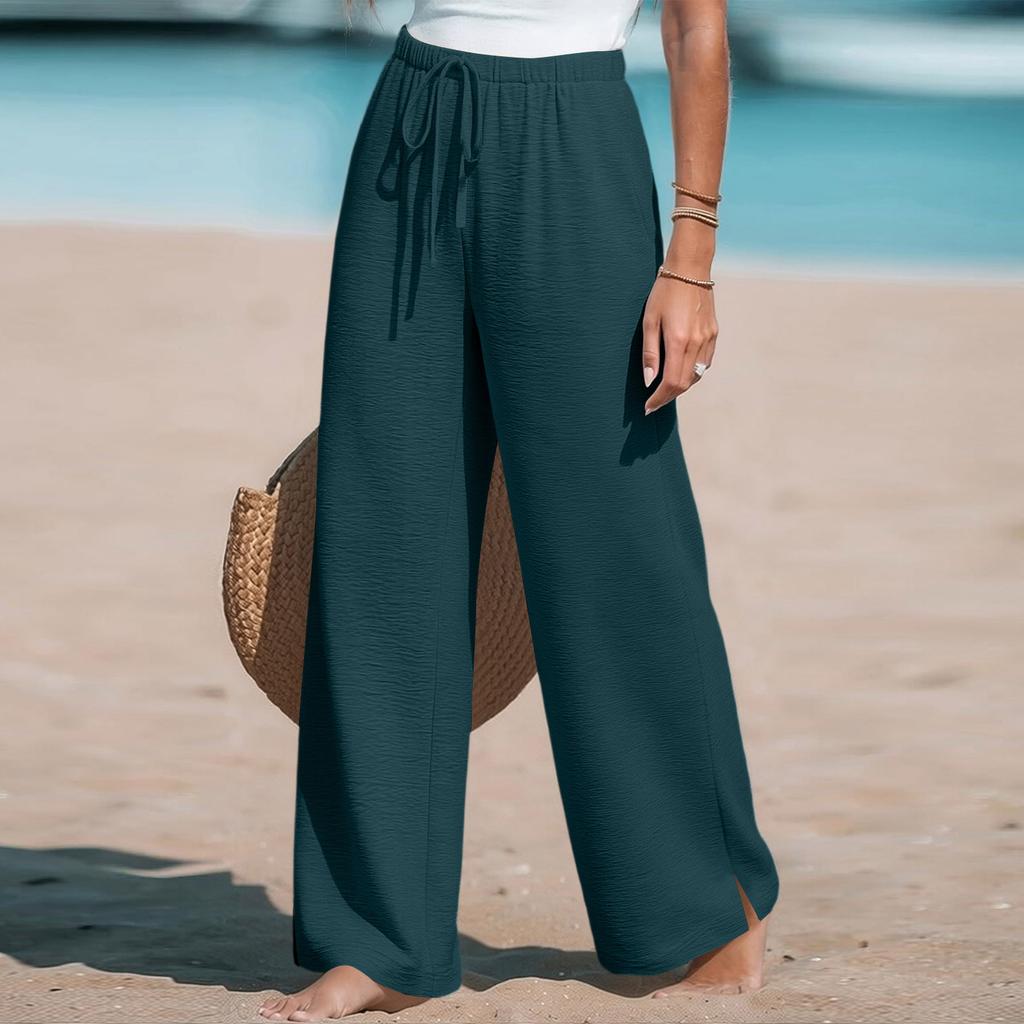 Women's Loose-fitting, -color, Straight-leg Casual Pants With Drawstring And Pockets.