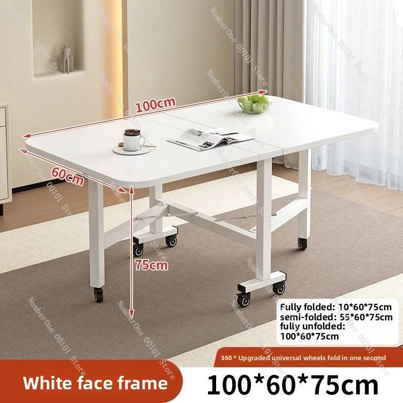 Household Folding Dining Table, Movable Extendable Table for Small Apartments, Rectangular Table with Chair, Space-saving Design