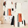 Women Plus Size Geometric Printed Two Piece Set Sleeveless Tie Waist Flared Dress 3 4 Sleeve Open Cardigan