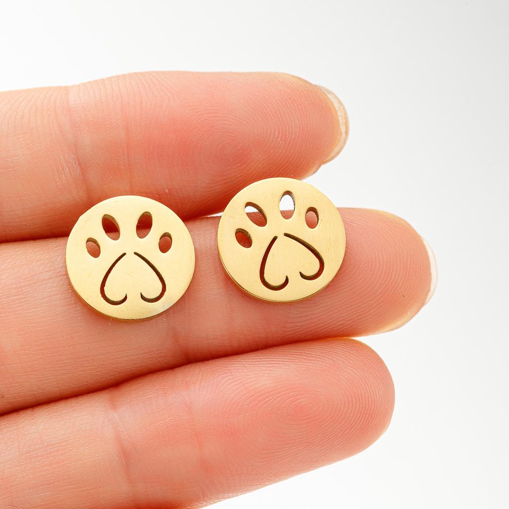 Cute Pet Dog Paw Print Stud Earrings Mini Golden Color Sweet Stainless Steel Ear Studs For Women Girls Fashion Zircon Gifts