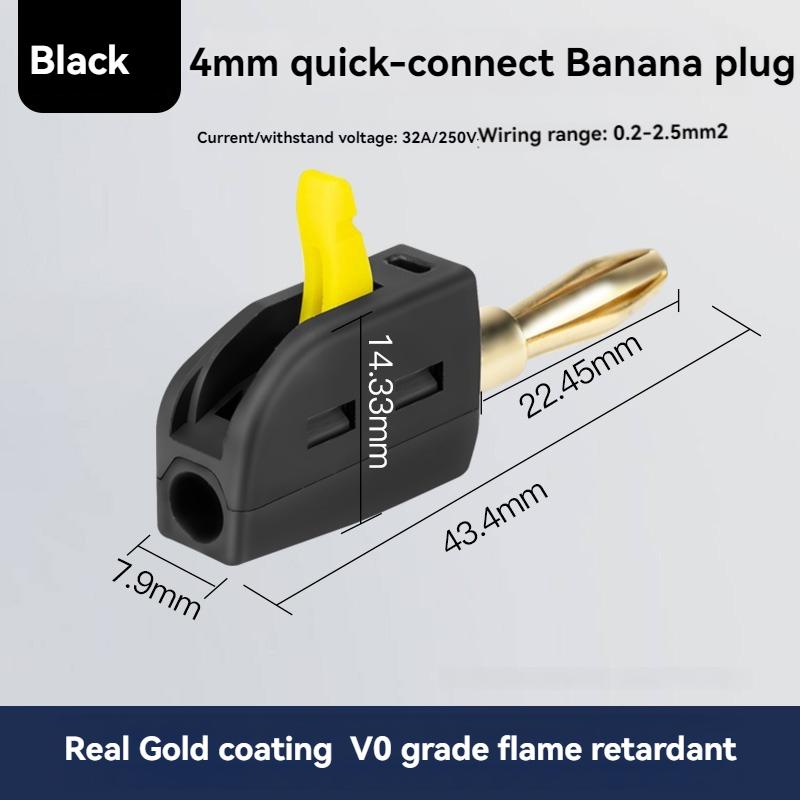 1Pcs 4mm Solderless quick connect high current 32A Banana Plug wire connector, Power testing instrument plug, Musical Speaker
