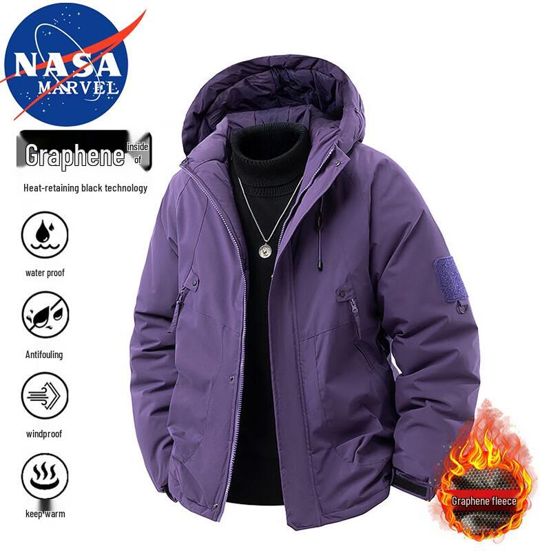 NASA MARVEL Męska Zimowa Outdoorowa Wiatroszczelna Wodoodporna Ciepła Pikowana Kurtka z Kapturem