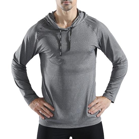 Men Solid Color Sport Tops Hooded Drawstring Long Sleeve Hoodie Gym Joggers Pullover Tops Breathable Holes Muscle Training Sweatshirt