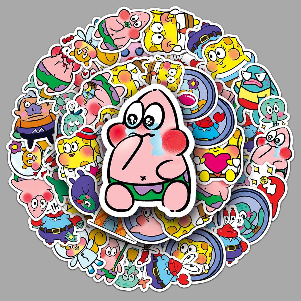 51-Piece Cute Cartoon SpongeBob, Patrick, and Mr. Krabs Waterproof Stickers Set for Journals