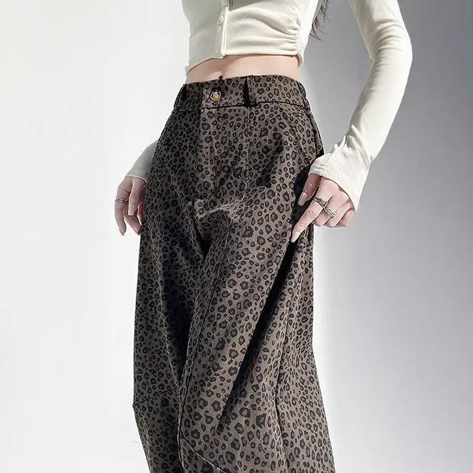 American Retro Leopard Print High-Waist Wide-Leg Pants - Spring 2026 Collection for Women