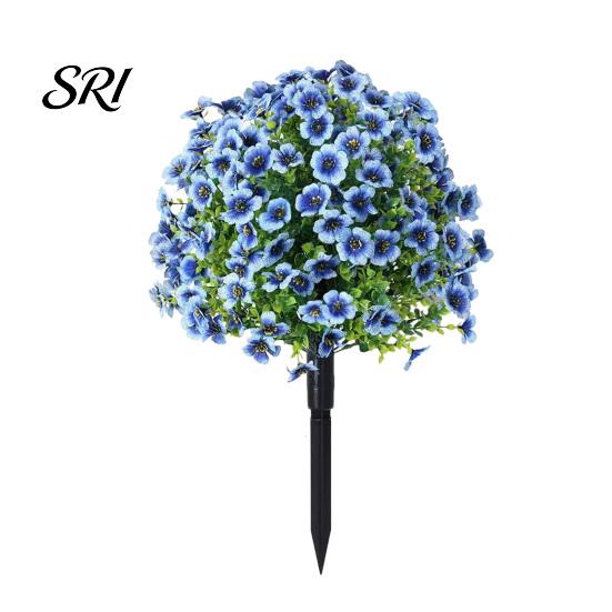 Realistic Fake Flower Stake Artificial Violet Topiary Trees with Spike UV Resistant Faux Shrubs No Watering Shrub Bushes Spring Summer Plants