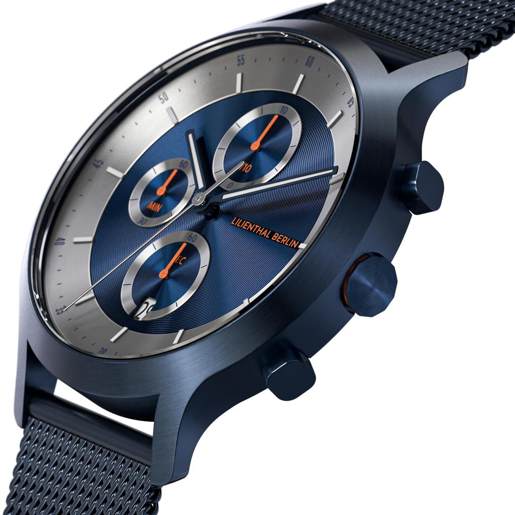 Lilianthal Berlin Blue Chronograph Watch Made in Date Display Men's CD1-003-B023EB, Germany,