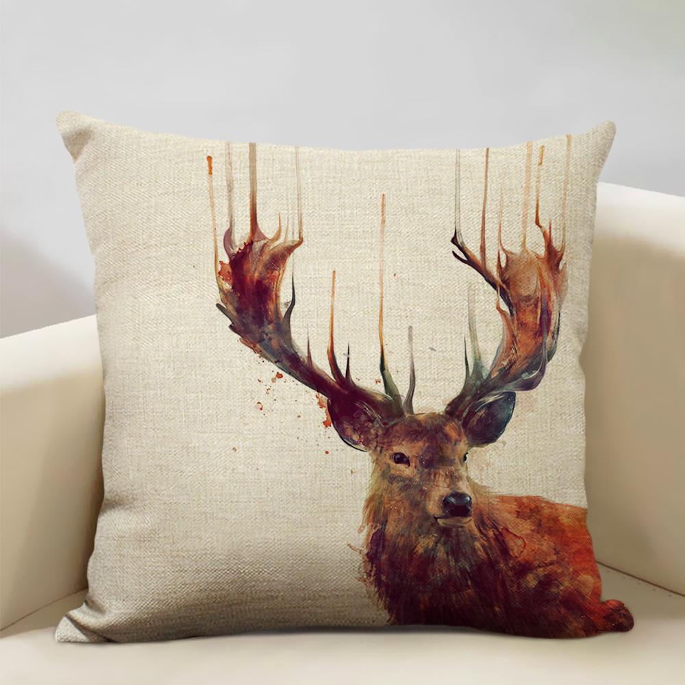 Animal Portrait Bear Lion Tiger Deer Cushion Cover Home Decoration Linen Pillow Cover 45x45cm Sofa Pillow Case Children's Gift