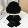 Winter Fuzzy Hat Scarf Set for Women Faux Fur Collar Wrap Scarf Thickened Plush Warm Cap for Cold Weather