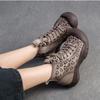 Johnature Damenschuhe aus echtem Leder, weiche Sohle, hohle Sommerstiefel, vielseitige, atmungsaktive Vintage-Sandalen