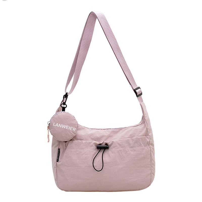 Simple Solid Color Drawstring Design Women Shoulder Bags With Letter Print Coin Purse For Daily Urban Use