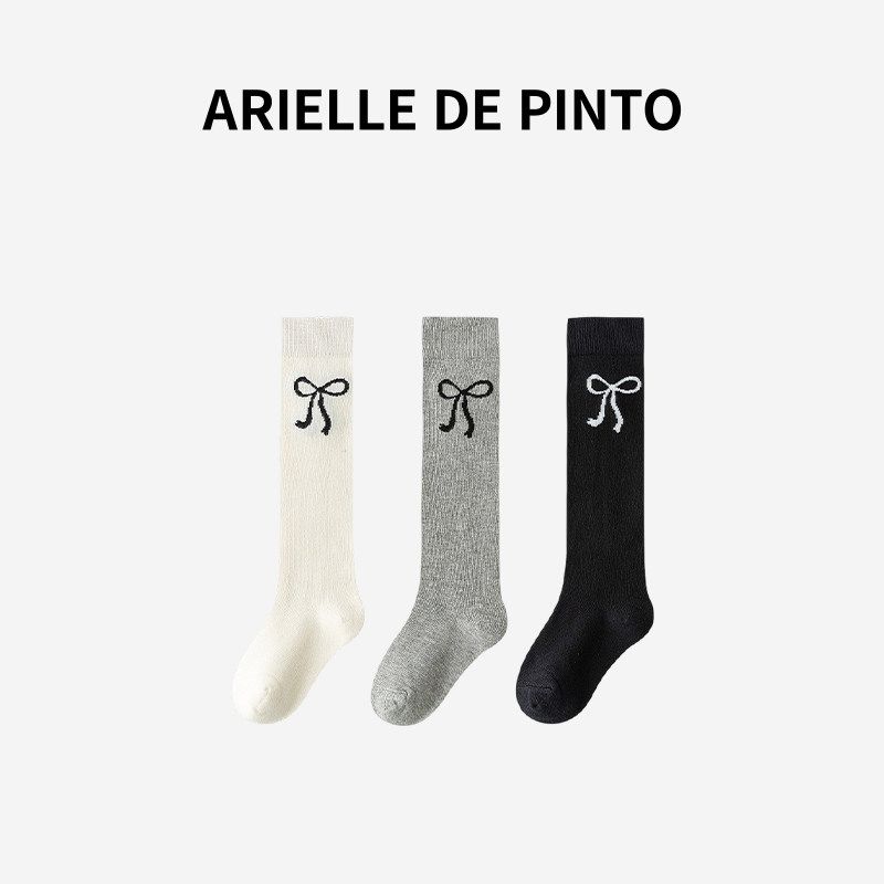 French Arielle De Pinto Girls  Spring and Autumn Calf Socks Princess Socks Paired with Small Leather Shoes Mid-Calf Slouch Socks XL 840 Bow Calf Socks