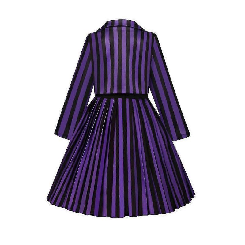 Wednesday Addams Costume Purple Outfit Striped School Uniform Halloween Cosplay Costume for Kids Adults