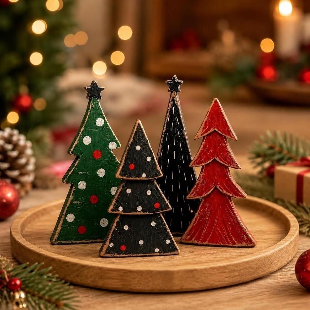 Multicolor Christmas Desktop Ornament Xmas Tree Wood Holiday Home Ornament Deer Snowflake Photo Props Scene Decorative Ornaments