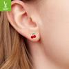 Red Cherry Stud Earrings Female Sweet Girl Heart S925 Sterling Silver Stud Earrings