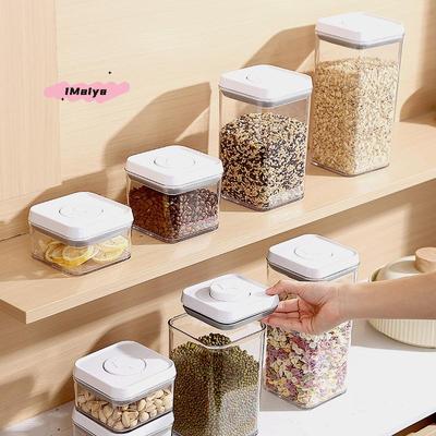 M-1Pc Cereal Container Kitchen Press-down Airtight Jars Clear Stackable Jar For Grain Home Bakers Pantry Organizers Dried Fruits