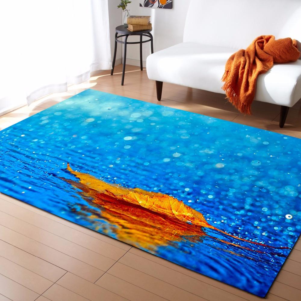 3D Leaves Dewdrop Living Room Carpet Leaf Printing Bedroom Area Rug  Home Decor Memory Foam Soft Flannel Kitchen Rug Floor Mat