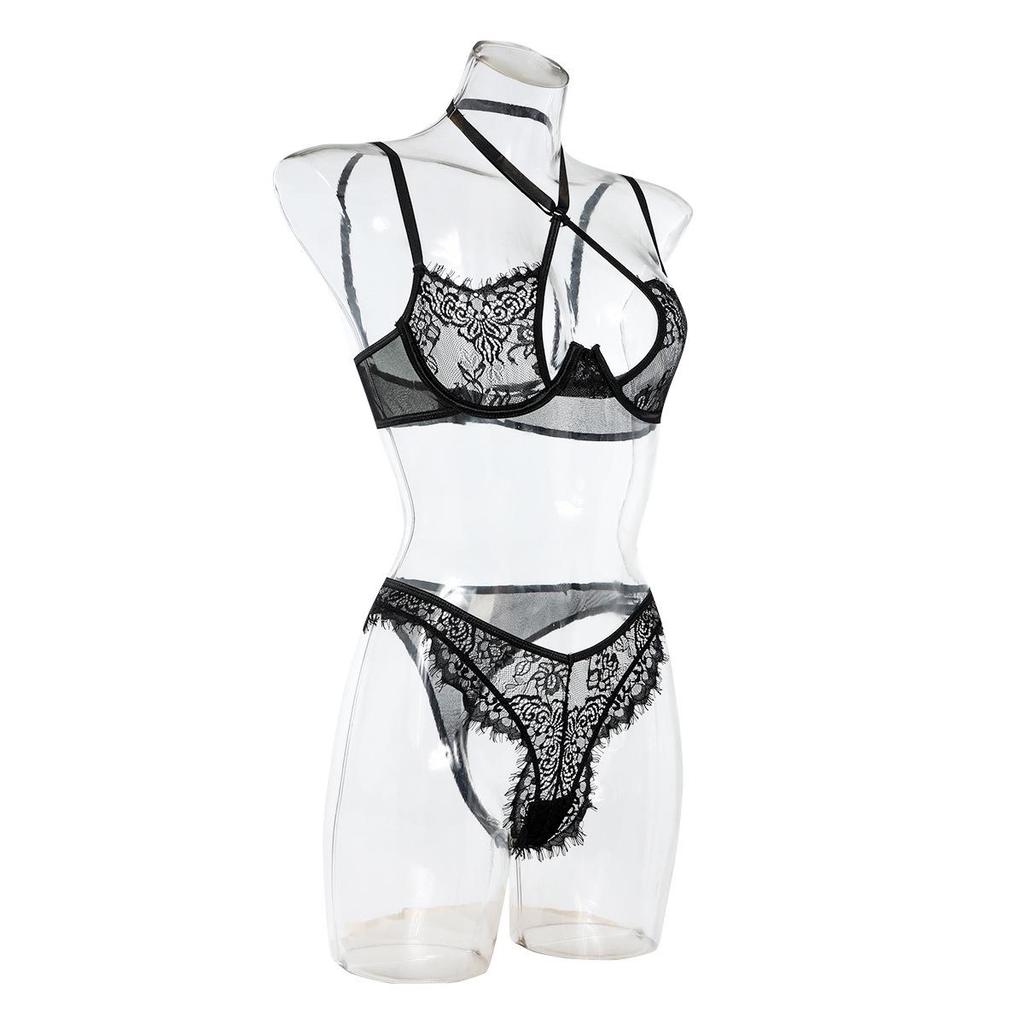 Sexy Underwire Lace Trim Mesh Lingerie Set