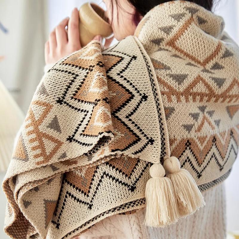 Fanyejia Bohemian Style Sofa Blanket, Office Nap Air Conditioning Throw, Guesthouse Tail Blanket, Knitted Coverlet, 520 Gift
