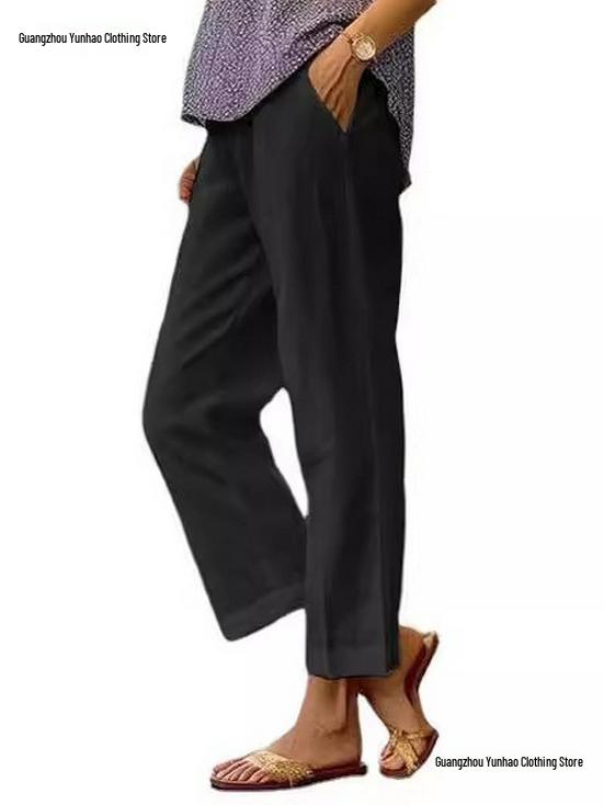 2026 Women's Loose Cotton Linen Elastic Waist Casual Pants with Pockets