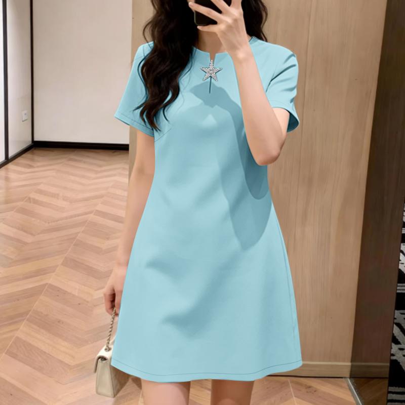 

ZANZEA Women Elegant V-Neck Summer Casual Short Sleeve Dress 5XL синій