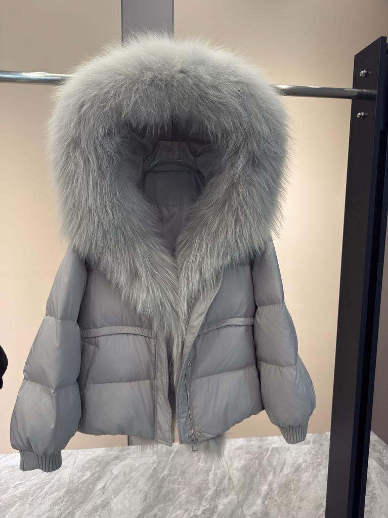 Winter increase natural real raccoon fur collar placket goose down jacket versatile high-end sense loose warm jacket women