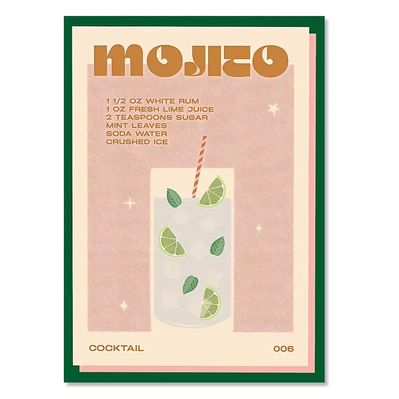 Nordic Vintage Cocktail Mojito Juice Drinks Bar Posters and Prints Wall Art Canvas Painting Wall Pictures for Living Room Decor