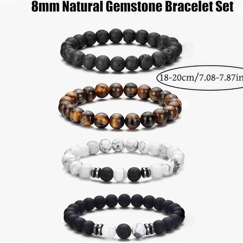Jewelry bracelet, round bead bracelet, bracelet, men's tiger eye volcanic stone crystal bracelet stacked.