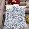 Blue Floral Watercolor Flannel Blanket Warm Soft Halloween Christmas Couch Warm Cozy Decorative Decor Gift for All Season