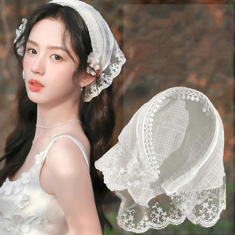 Шарф для волос с цветочным принтом Бохо Бандана Повязка на голову Кружево Защита от солнца Платок на голову Треугольный платок Аксессуары для волос для девочки