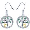 Silver Long Earrings with Zircons Owl Tree of Life - Emerald - Gift for Anniversary Birthday - 925 Silver