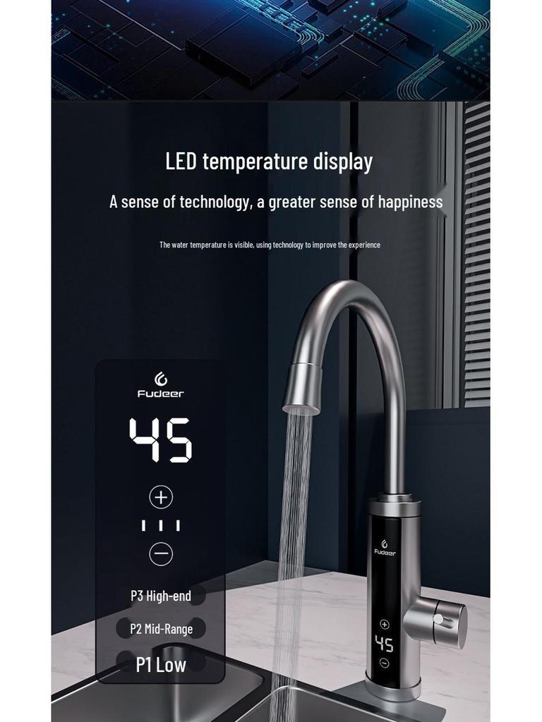 Stainless Steel Electric Faucet with Intelligent Temperature Control for Instant Hot and Cold Water