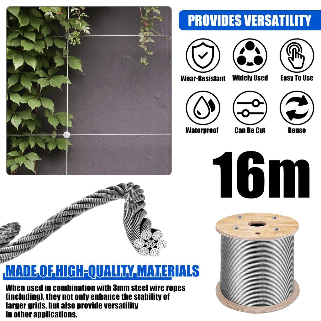 Wire Tensioner Kit 12/16M Stainless Steel Cable Wire Rope Wire Trellis for Climbing Plants Outdoor for Cables Wire, Trellis Wire