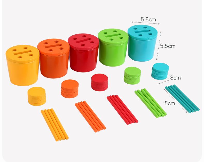 Montessori Color Sorting Cup Shape Color Matching Toys Wooden Sticks Classification Bucket Early Education For Age 3+ Fine Motor