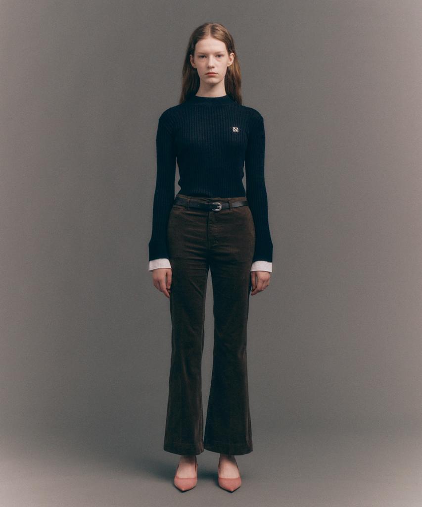 Seteo (W) Soft Corduroy Semi-Flare Pants Brown