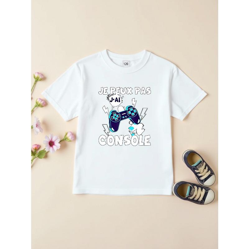 European sizes Wear Parent-Child Style Game Controller Theme T-Shirt Boys Casual Tops JE PEUX PAS J AI CONSOLE Outfit Trendy 110 белый