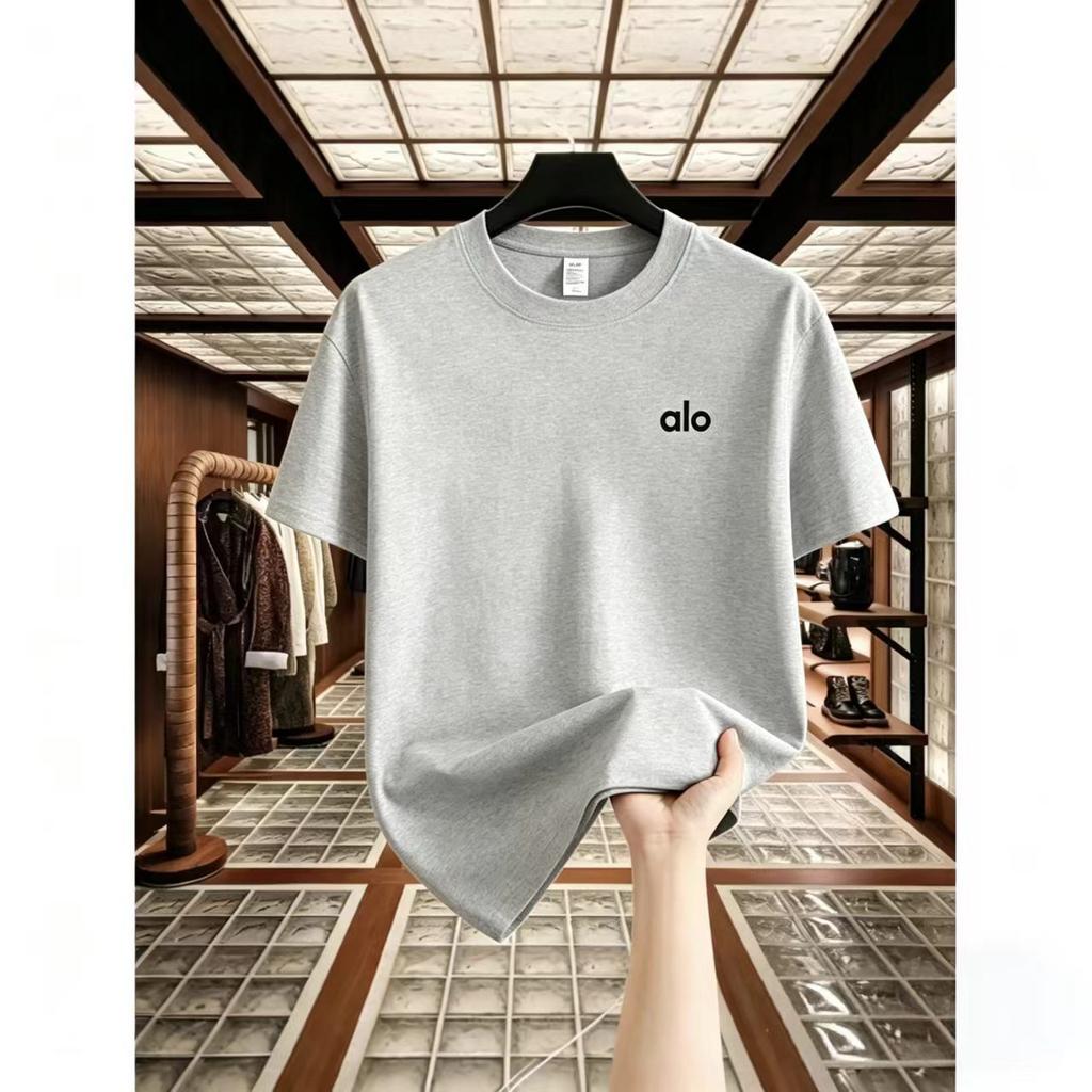 Trendy Brand Alo Letter Printing Summer Pure Cotton Loose Men's and Women's Short-sleeved T-shirt Casual Fashion Couple's Clothing
