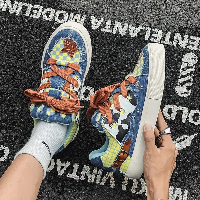 Fashion Couple Denim Skateboard Shoes for Men Women Brand Designer Thick Sole Sneakers Board Fashion Sport Platform Tennis Casual Shoes