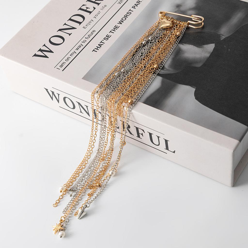 2026 Exaggerate Long Tassel Chain Brooch Women Handmade Beaded Many Layer Chain Multi Functional Fixed Pin Pants Clothes Decor